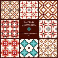 Fantasy geometric seamless patterns set
