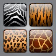 Set of icons with different types wild animal fur textures