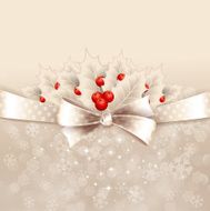 Vector christmas background with bow and holly N7