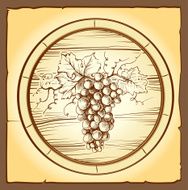 Wine label with grape cask oak barrel