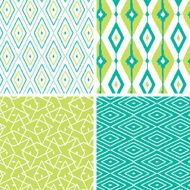 Set of green ikat diamond seamless patterns backgrounds