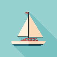 Sailing yacht flat square icon with long shadows