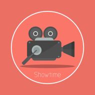 Vector camera icon in circle on pink background