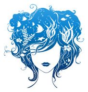 Girl with underwater life in hair