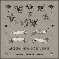 Set of vintage hipster ribbon arrow alphabet