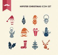 Hipster Merry Christmas icons set EPS10 file