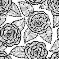beautiful seamless black and white pattern in roses leaves lace N3