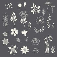 Romantic floral elements various flowers in retro style N2