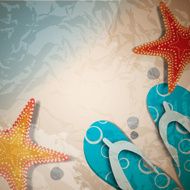 sandals and starfish at beach nature summer vector background N6