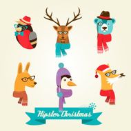 Christmas Hipster Animals Vector Illustration N2