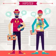 Two hipsters on urban background in retro style N2