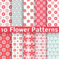 Different flower vector seamless patterns (tiling)