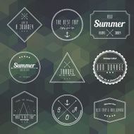 travel vintage label on green camouflage geometry background