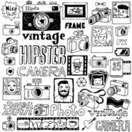 Hipster cameras doodle hand drawn vector set