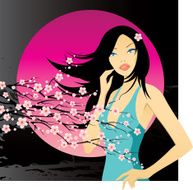 woman with blooming cherry twig