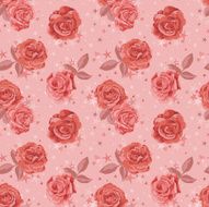 Vintage Retro Inspired Seamless Pattern Tile - Pink Red Roses and Stars