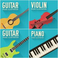 Colorful flat classical musical instruments backgrounds set vector illustration