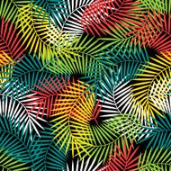 Seamless tropical pattern with stylized coconut palm leaves