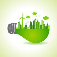 Eco cityscape on light bulb