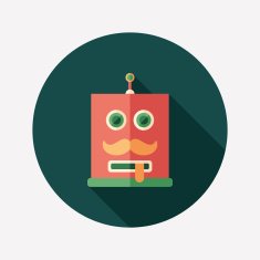 Colorful robot flat round icon with long shadows Set 22