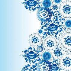 Vintage shabby Chic ornament with blue flowers and leaves Vector