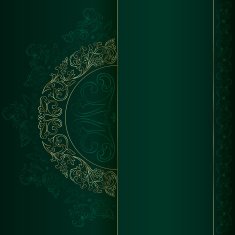 Vintage frame with gold floral elements on green background