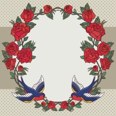 Old school frame with roses and birds N4