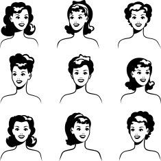 Collection of portraits beautiful pin up girls 1950s style N2