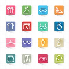 Fashion flat icons set and white background