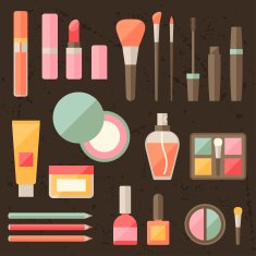Set of colored cosmetics icons in flat style N3