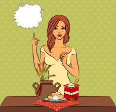 Beautiful girl with healthy meal ingredients Vector N2