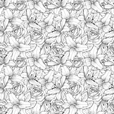 Beautiful seamless background with black and white lily roses