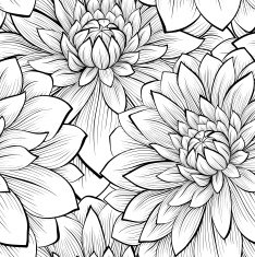 Beautiful seamless background with monochrome black and white flowers N9