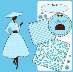 Vintage sewing elements with woman's silhouette N4