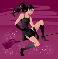 Sexy witch flying with her broom