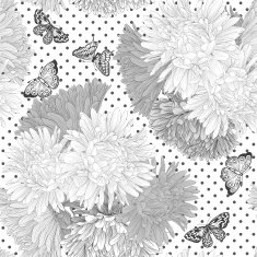 Beautiful monochrome black and white seamless background with flowers N16