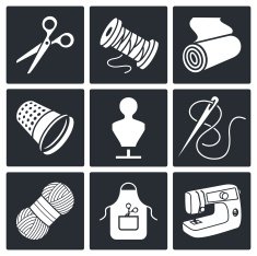 sewing clothing manufacture Icons set