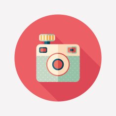 Hipster camera flat round icon with long shadows