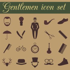 Set of vintage barber hairstyle and gentlemen icon