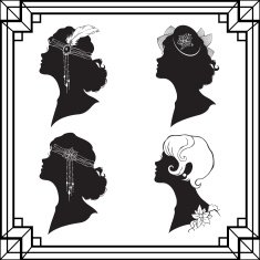 Set of the girl`s silhouette in retro style