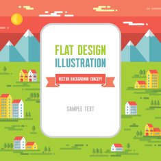 Landscape with buildings - vector background in flat style design