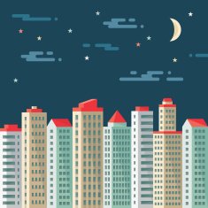 Night cityscape - abstract buildings illustration in flat design style