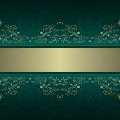 Gold floral vintage seamless pattern on green Vector background