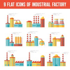 Industrial factory buildings - vector icons in flat design style