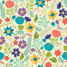 Romantic seamless pattern of various flowers in retro style N6