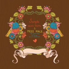 Vector floral illustration with birds and flowers