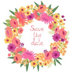 Vintage card with floral wreath Save the date N6