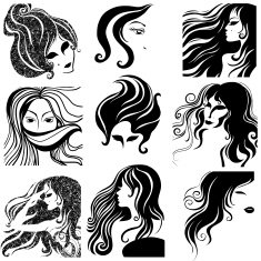 Vector set - closeup portraits of beautiful witch