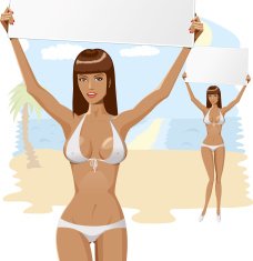 Beautiful girl in bikini and skirt with empty board 4