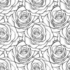 black and white seamless pattern in roses with contours N3
